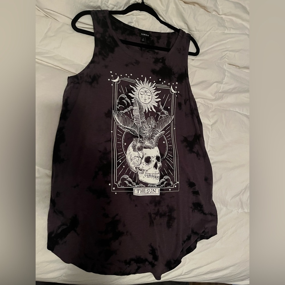 TORRID CLASSIC FIT RIBBED TANK - TRIBLEND JERSEY TAROT TIE-DYE BLACK